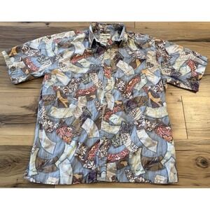 Cooke Street Honolulu Aloha Shirt Mens L Hawaiian Abstract Fan Print Cotton